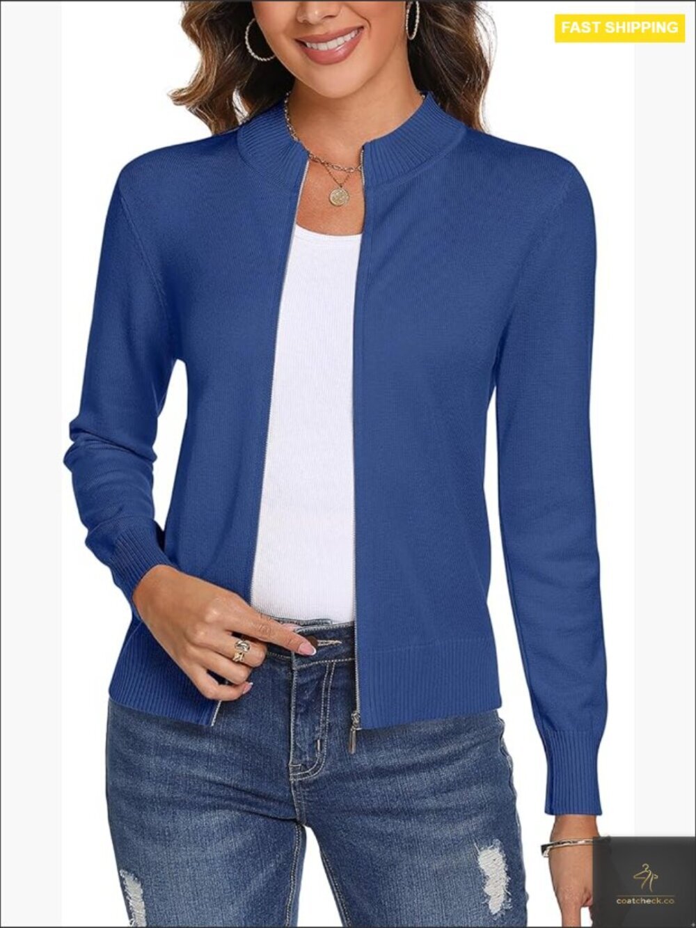Zip Up Cardigan Sweater Lightweight Knit Long Sleeve Y2K Crewneck Casual